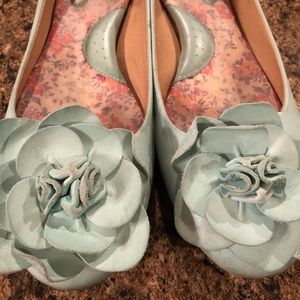 Born leather floral flats in turquoise